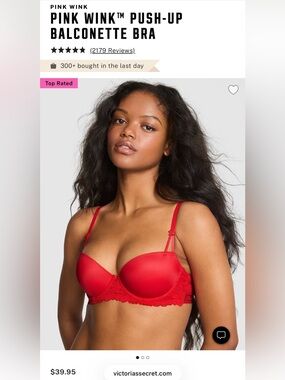 NWT PINK Victoria's Secret 34C Push-Up Balconette Bra in Red Pepper (3ET8)